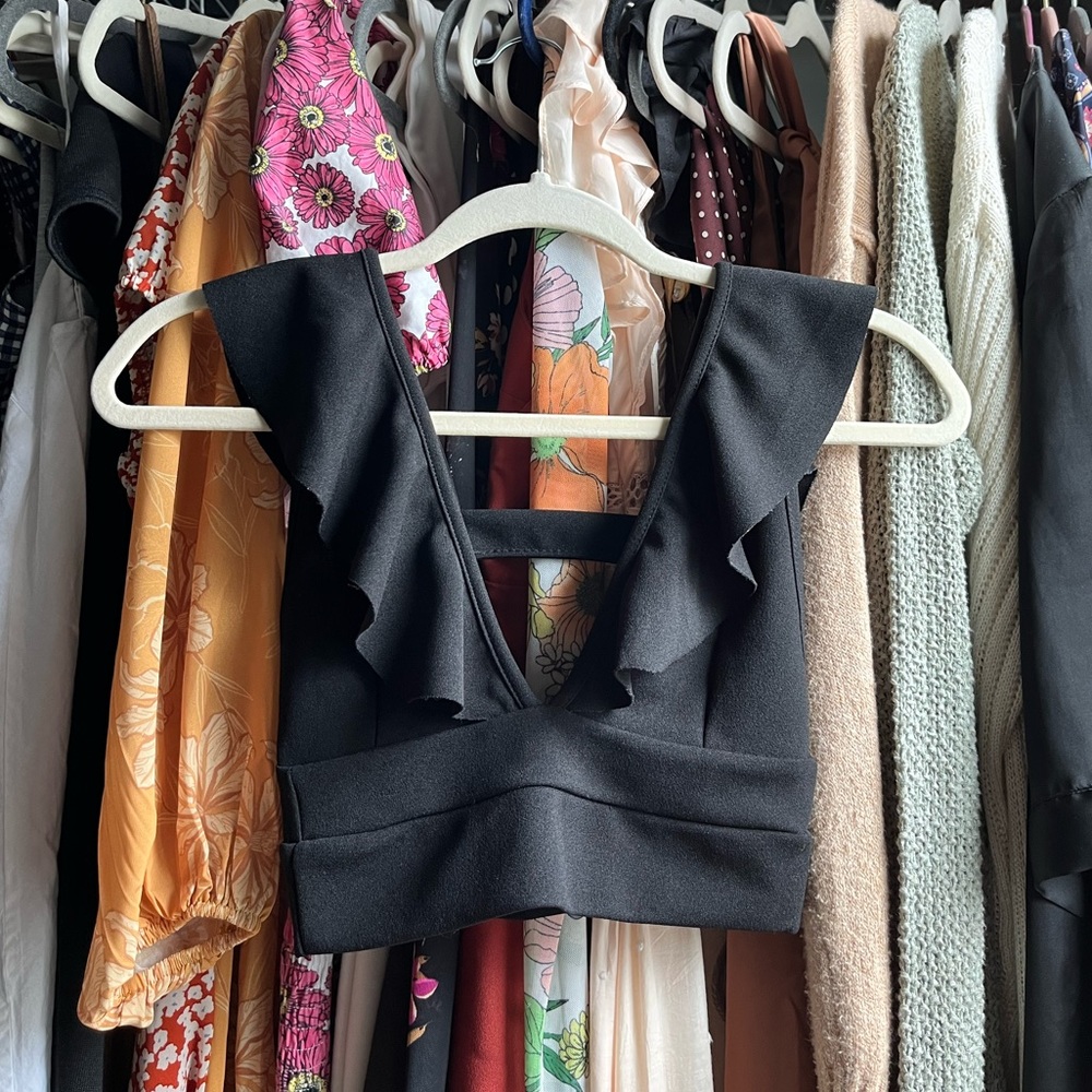 PLT Black Frill Ruffle Crop Top
